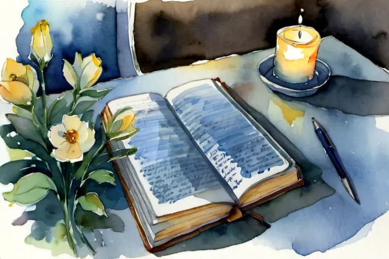 Illustration aquarelle d’un journal ouvert avec un stylo et des fleurs, écriture intime